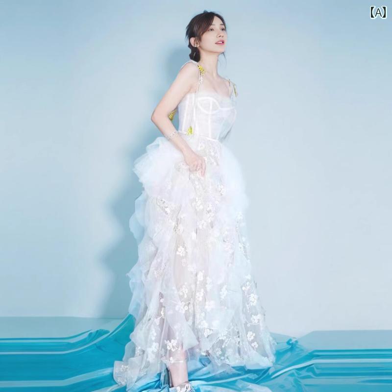 ドレス レディース 華やか 上品 エレガント パーティー ホワイト イブニング ホスト 休暇 旅行 写真撮影 軽量 涼しい 涼しい ウェディング