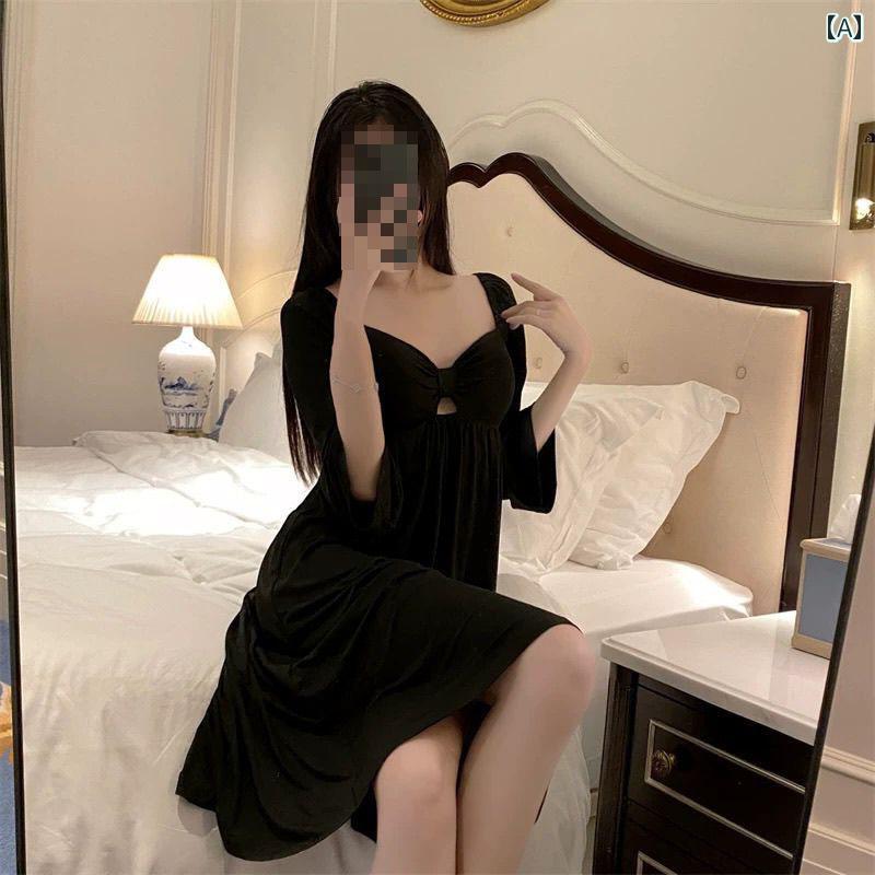 大きめサイズ レディース ファッション カジュアル ぽっちゃり フレンチ 魅惑 長袖 ネグリジェ 秋 ゆったり スリム 体型カバー ホーム スカート