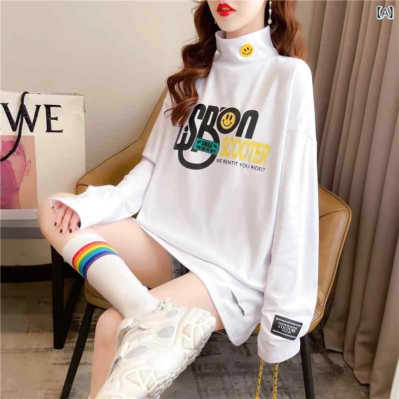 レディース トップス カジュアル おしゃれ ハイネック レングス 長袖 Tシャツ 秋冬 韓国 インナー