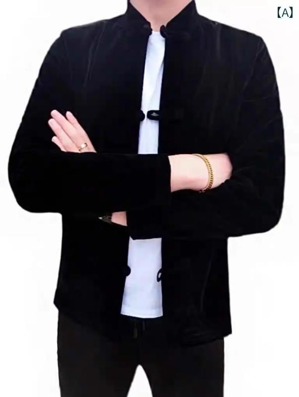 アウター メンズ カジュアル おしゃれ 春秋冬 チャイナ風 薄手 涼しい 涼しい 綿服 レトロ 唐 装 プレート ボタン ブラックゴールド 起毛 コート