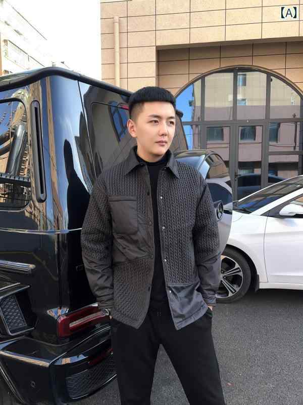 アウター メンズ カジュアル おしゃれ 冬 カジュアル ブラック 小麦 耳 柄 コットン コート トレンディ