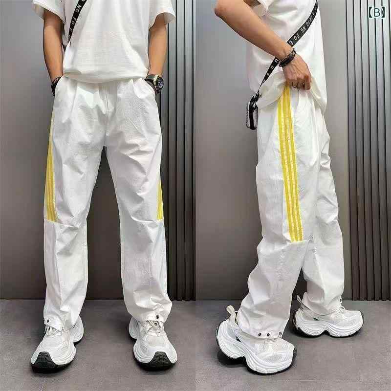 メンズ パンツ カジュアル ズボン おしゃれ 秋 薄手 涼しい 涼しい 速乾 ストライプ スポーツ トレンディ ストレート レッグ