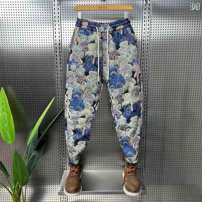 メンズ パンツ カジュアル ズボン おしゃれ トレンディ ベア 秋冬 個性 トレンディ フラワー(4)