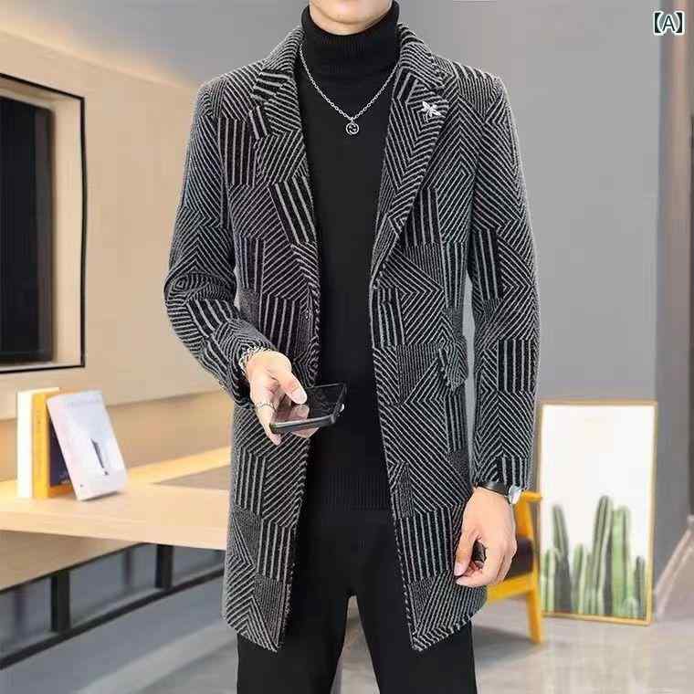 アウター メンズ おしゃれ 秋冬 コート ウィンドブレーカー 丈 スリム トレンディ ウール コート