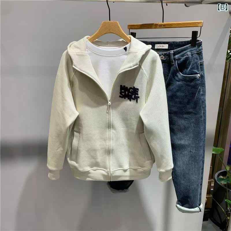 アウター メンズ おしゃれ 秋 レター フード ジャケット トレンディ ファッション ジッパー シャツ セーター ジャケット トレンディ
