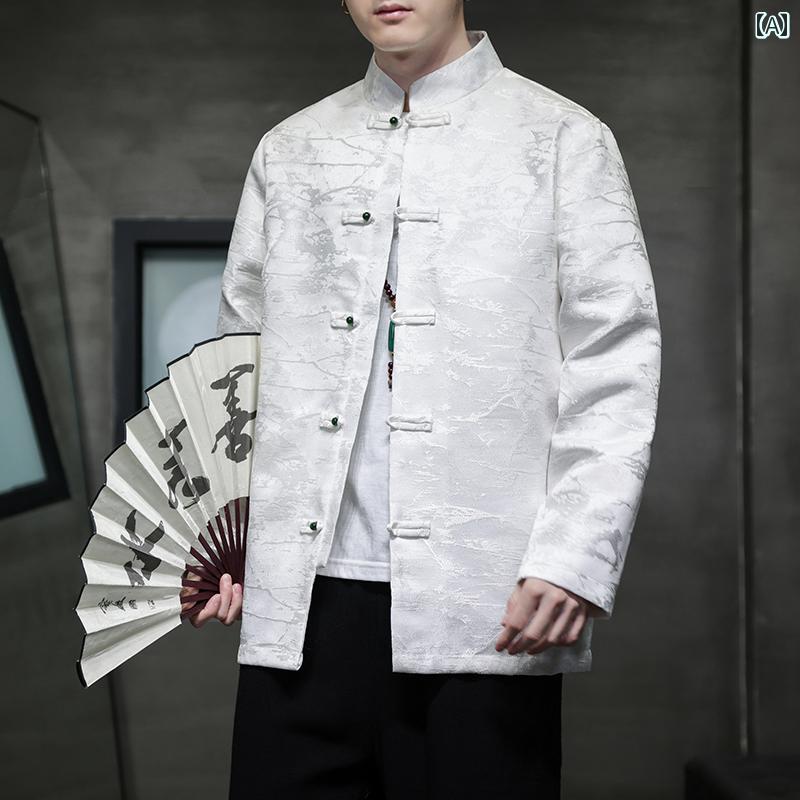 アウター メンズ おしゃれ ダンディ チャイナ風 唐 ジャケット レトロ チャイナ風 ジャカード プレート バックル 韓服 中国 チュニック 春秋 ジャケット