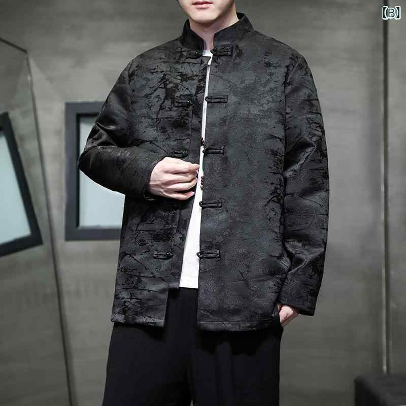 アウター メンズ おしゃれ ダンディ チャイナ風 唐 ジャケット レトロ チャイナ風 ジャカード プレート バックル 韓服 中国 チュニック 春秋 ジャケット
