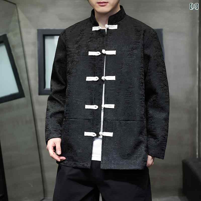 アウター メンズ おしゃれ ダンディ 春 新 チャイナ風 トップス チャイナ風 ジャカード プレート ボタン 唐 装 韓服 ジャケット カジュアル ジャケット
