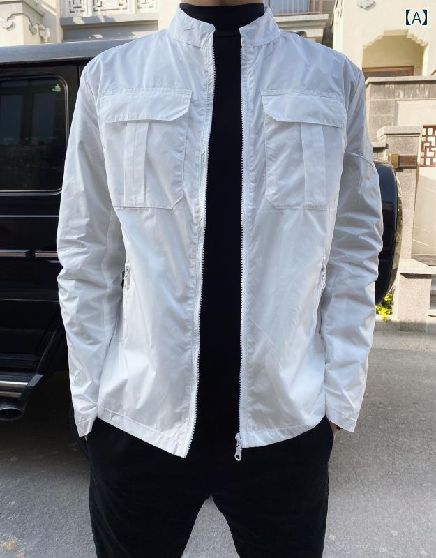 アウター メンズ おしゃれ ダンディ 春夏新 ジャケット 薄手 涼しい 涼しい スタンドカラー 日焼け防止..