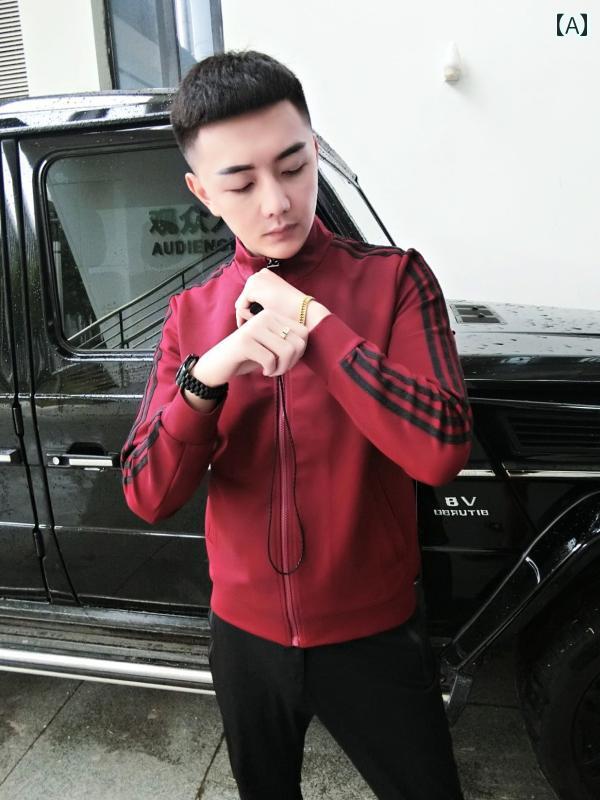 アウター メンズ おしゃれ ダンディ スリー ストライプス スポーツ カジュアル バーガンディィ ジャケ..