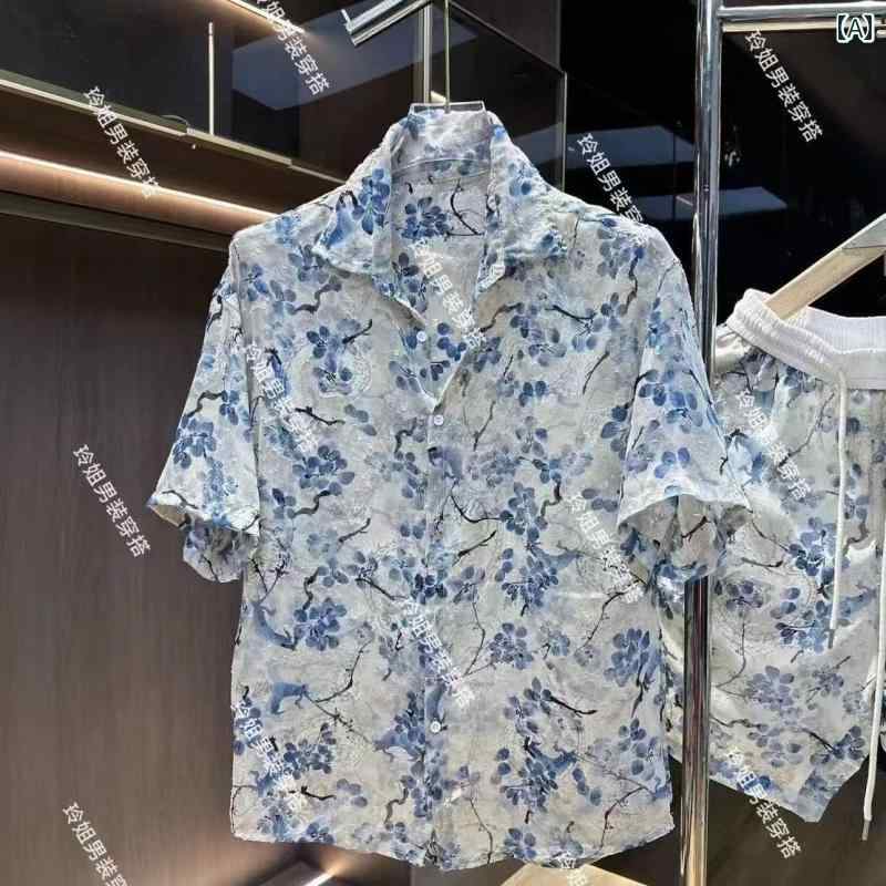 メンズ トップス おしゃれ カジュアル チャイナ風 軽量 涼しい 涼しい プリント アウターシャツ 夏 軽量 涼しい 涼しい 通気性 快適 快適 クール 日焼け防止