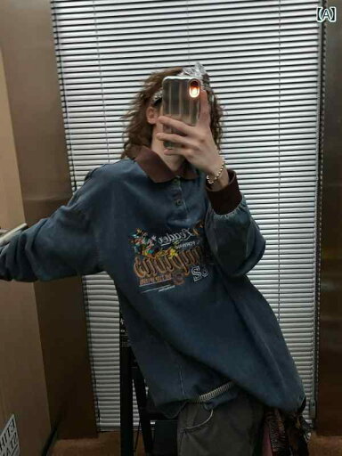 メンズ トップス おしゃれ カジュアル アメリカン レトロ デニム 長袖 Tシャツ レディース 兼 ストリート 文字 刺繍 ポロシャツ メンズ トップス おしゃれ カジュアル アメリカン レトロ デニム 長袖 Tシャツ レディース 兼 ストリート 文字 刺繍 ポロシャツ