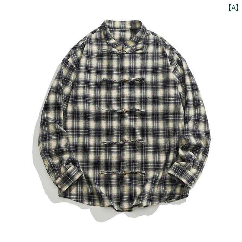 メンズ ファッション カジュアル おしゃれ 春秋 チャイナ風 長袖 シャツ レトロ チャイナ風 ボタン ダ..