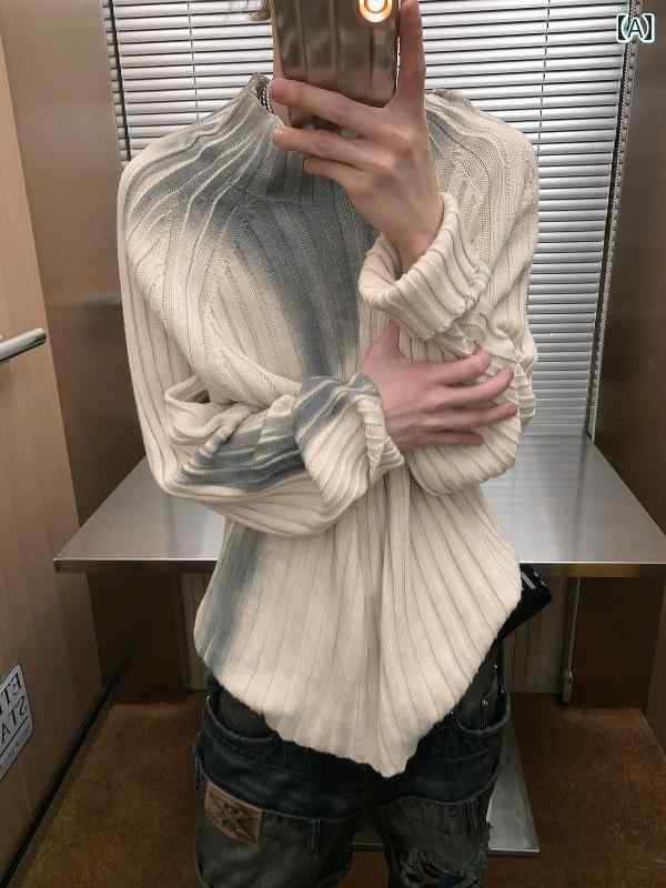 メンズ ファッション カジュアル おしゃれ アメリカン レトロ 絞り染め ハーフ タートルネックセーター 秋冬 レディース スリム ボトム セーター トレンディ