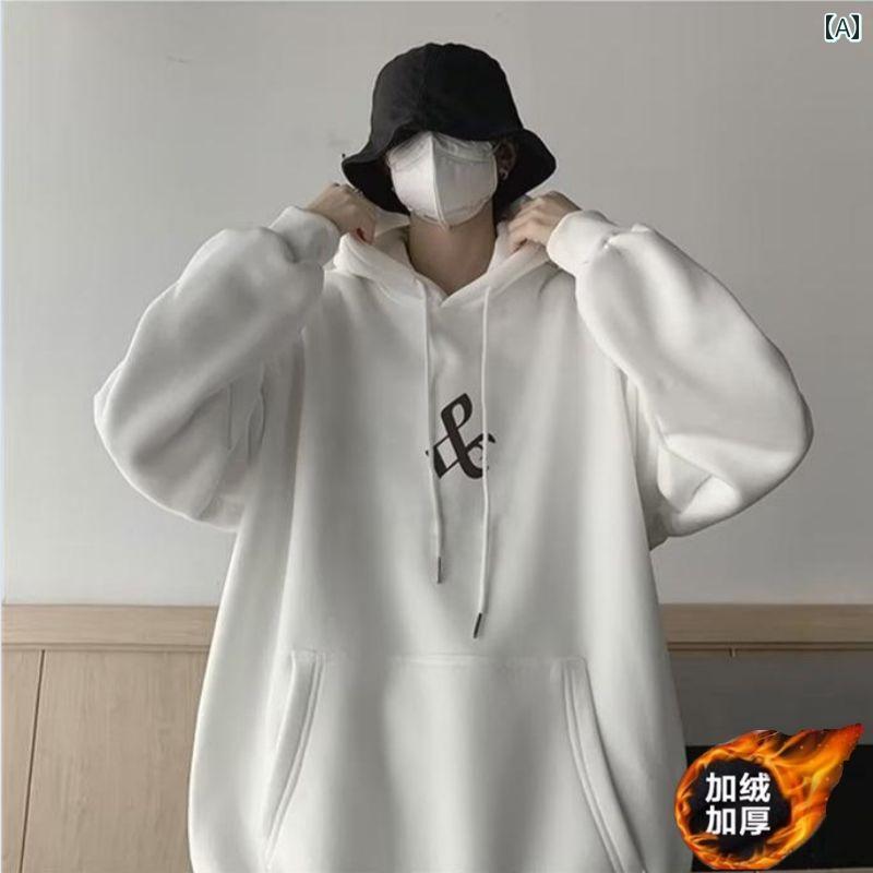 メンズ ファッション カジュアル おしゃれ 春秋 ダーク グレー フードスウェット シャツ トレンディ イン シンプル プリントインナー プルオーバー 秋冬 起毛 パーカー