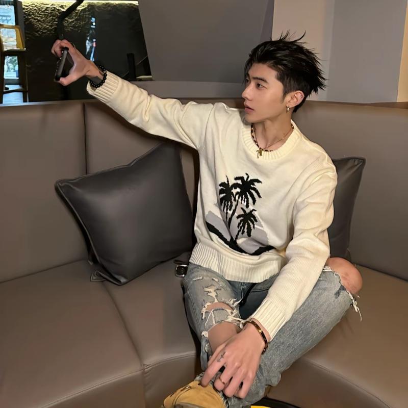 メンズ ファッション カジュアル おしゃれ ココナッツ ツリー セーター アメリカン レトロ ストリート レディース ストリート ニット セーター