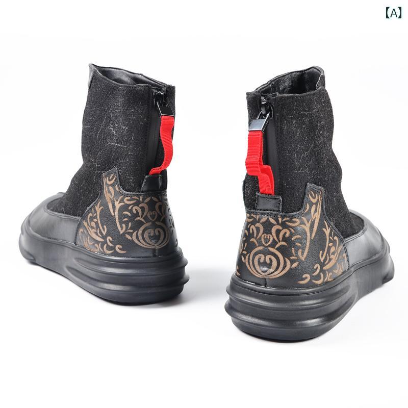 メンズ シューズ 靴 履きやい おしゃれ 春秋 チャイナ風 ブーツ エスニック ハイ カット レトロ 中国 唐 装 漢服 レトロ 衣装 革 紳士