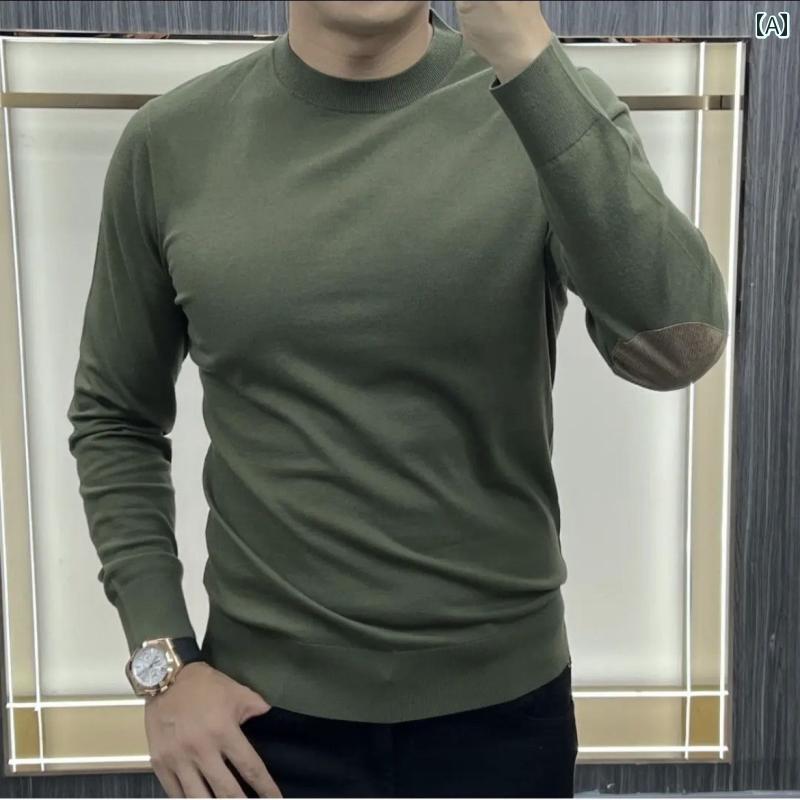 Knit Sweater - メンズ ファッション カジュアル おしゃれ クリーン 秋冬 ニット セーター ストレッチ ソフト ハンド パッチ ニット セーター