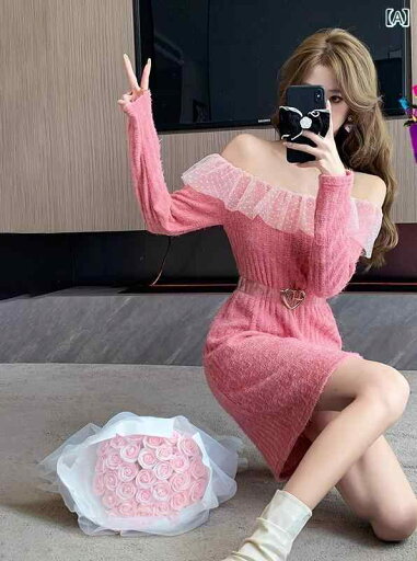 レディース ドレス 華やか セクシー エレガント パーティー 甘くて 魅惑 ワン ライン ネック ライン オフショルダー 長袖 フリル ニット セーター ショート スカート レディース ドレス 華やか セクシー エレガント パーティー 甘くて 魅惑 ワン ライン ネック ライン オフショルダー 長袖 フリル ニット セーター ショート スカート