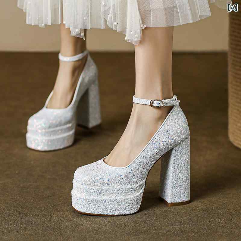 ハイヒール レディース パンプス 美脚 厚 太ヒール 歩きやい チャンキー 防水 靴 小柄 履物 ウェディン..