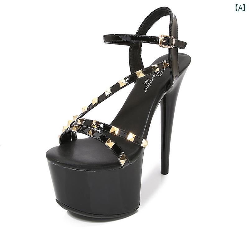 ハイヒール レディース パンプス 美脚 厚 15 cm 靴 夏 ファッション スタッズ スティレット ヒール モ..