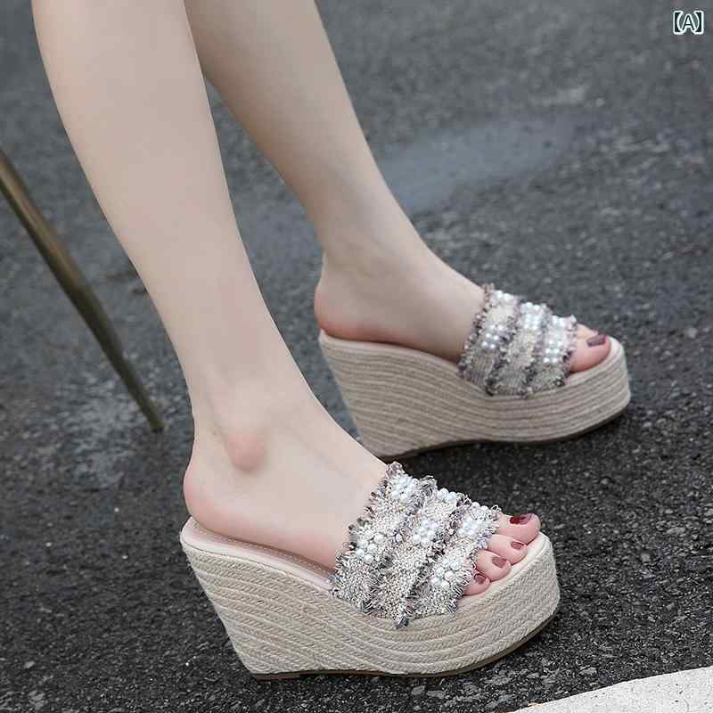 ハイヒール レディース パンプス 美脚 厚 スリッパ 夏 アウター ウェッジ ソール 12 cm 新 韓国 快適 ..