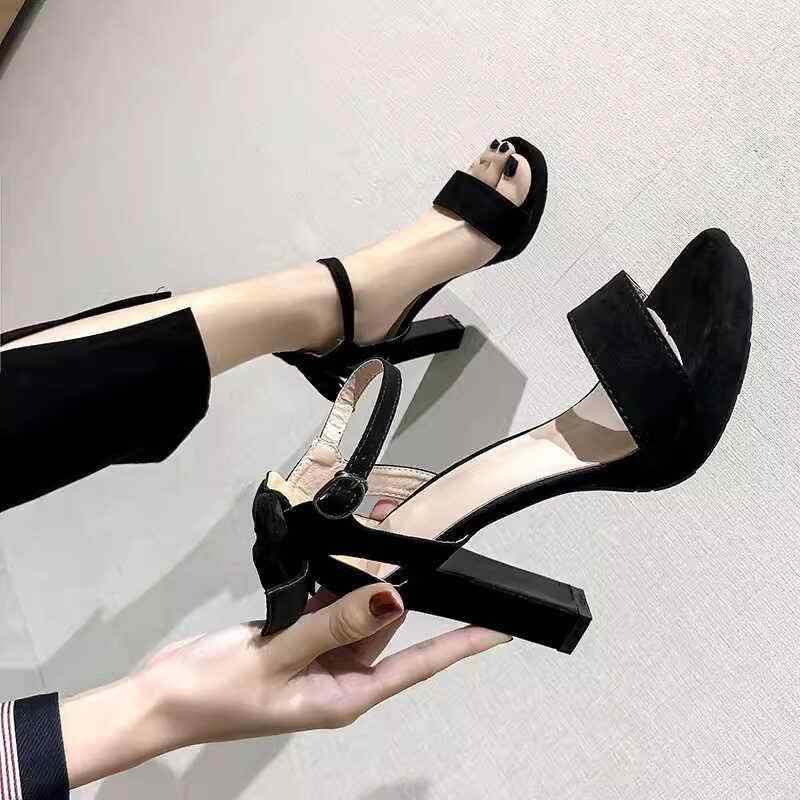 ハイヒール レディース パンプス 美脚 厚 一文字 バックル 厚手 ヒールサンダル 10 cm スーパー 婦人靴 バック リボン 防水 靴 オープントゥ ステージ シューズ