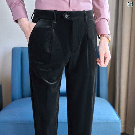 メンズ パンツ オフィス ビジネス カジュアル ダンディ 秋冬 厚手 ゴールド 起毛 ドレープ ナポリ スリム ストレート メンズ パンツ オフィス ビジネス カジュアル ダンディ 秋冬 厚手 ゴールド 起毛 ドレープ ナポリ スリム ストレート
