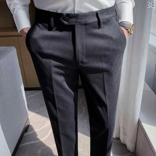 メンズ パンツ オフィス ビジネス カジュアル ダンディ ウール ズボン 秋冬 スリム 裾細 ストレート ウール 長ズボン メンズ パンツ オフィス ビジネス カジュアル ダンディ ウール ズボン 秋冬 スリム 裾細 ストレート ウール 長ズボン