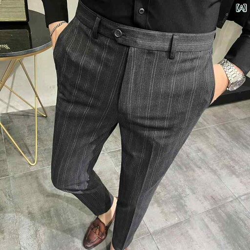 メンズ パンツ オフィス ビジネス カジュアル ダンディ ストライプ 春秋 韓国 トレンディ スリム フィット メンズ パンツ オフィス ビジネス カジュアル ダンディ ストライプ 春秋 韓国 トレンディ スリム フィット