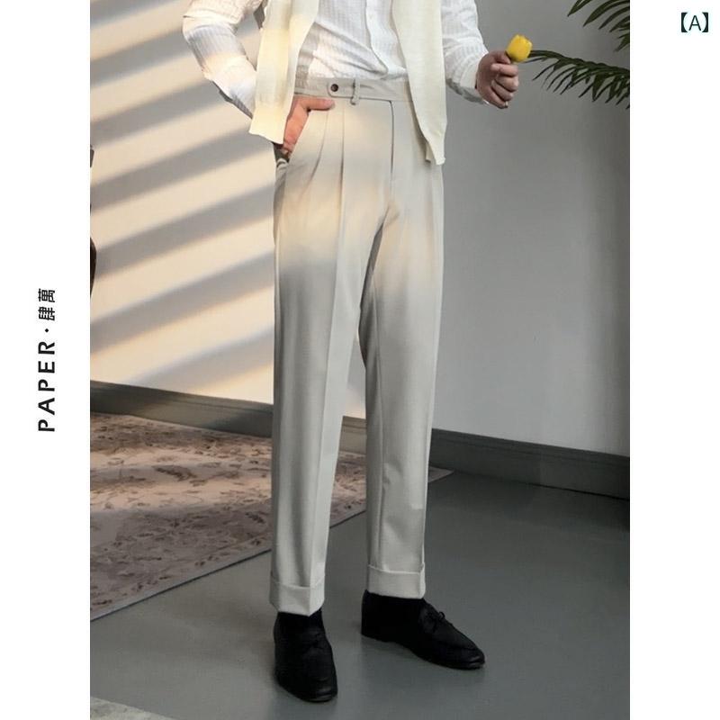 メンズ パンツ オフィス ビジネス カジュアル ダンディ 春 軽量 涼しい 涼しい アプリコット ストレッチ ウエスト スリム ソリッドカラー 快適
