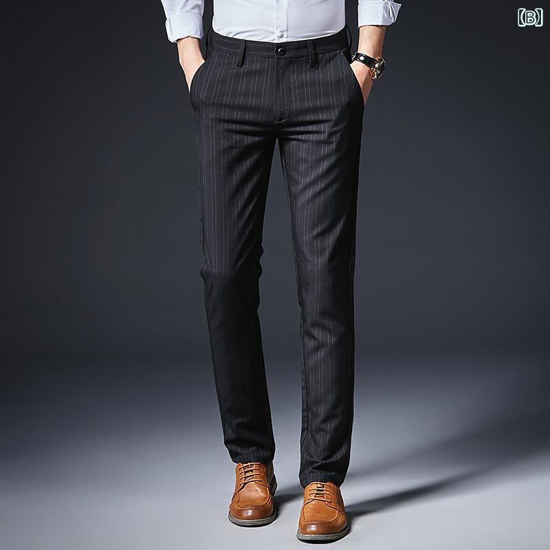 メンズ パンツ オフィス ビジネス カジュアル ダンディ 夏 薄手 涼しい 涼しい ストライプ 軽量 涼しい 涼しい スリム ストレート