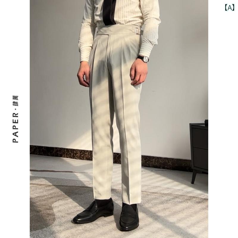 メンズ パンツ オフィス ビジネス カジュアル ダンディ ゴーグ ダブル ナイフ ハイウエスト イタリア ..