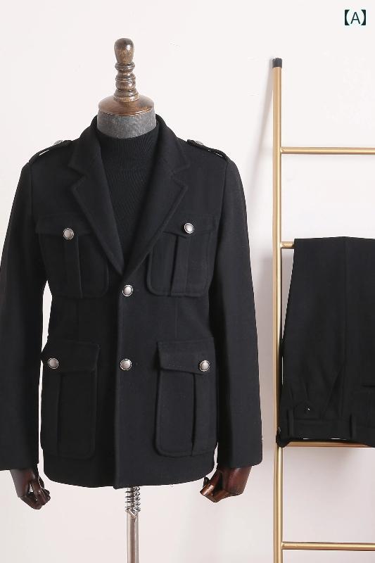 ジャケット メンズ ダンディ かっこいい おしゃれ 秋冬 襟 厚手 ハンティング ウール アメリカン レトロ ワークウェア カーキ マルチ ポケット