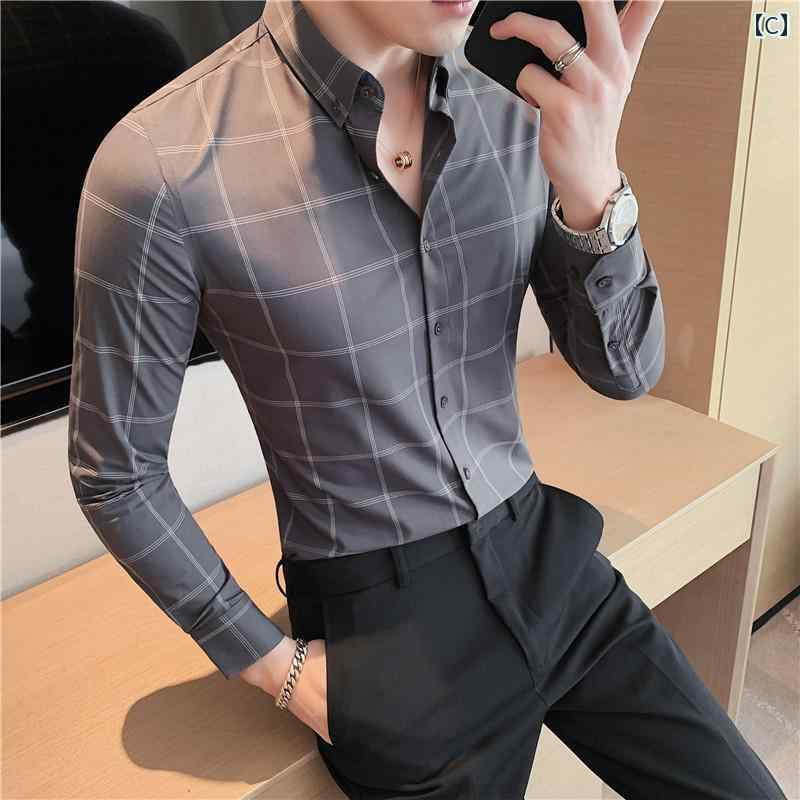 メンズ トップス おしゃれ ダンディ 春秋 チェック 長袖 シャツ ビジネス カジュアル シャツ 韓国 トレンディ スリム フォーマル シャツ