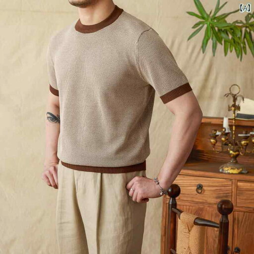 メンズ トップス おしゃれ ダンディ 夏 コントラスト リブ 軽量 涼しい 涼しい Tシャツ カジュアル セーター ラウンドネック トレンディ 半袖 Tシャツ メンズ トップス おしゃれ ダンディ 夏 コントラスト リブ 軽量 涼しい 涼しい Tシャツ カジュアル セーター ラウンドネック トレンディ 半袖 Tシャツ