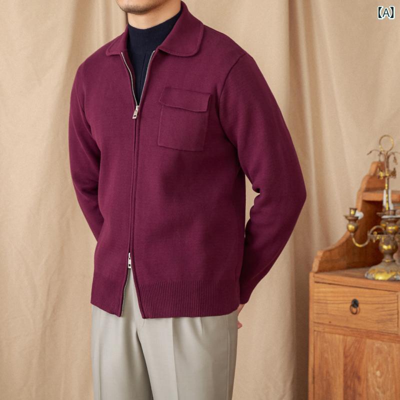 メンズ トップス おしゃれ ダンディ 韓国 カジュアル 長袖 ジャケット スリム レトロ 英国 軽量 涼しい 涼しい 大人 ニットカーディガン