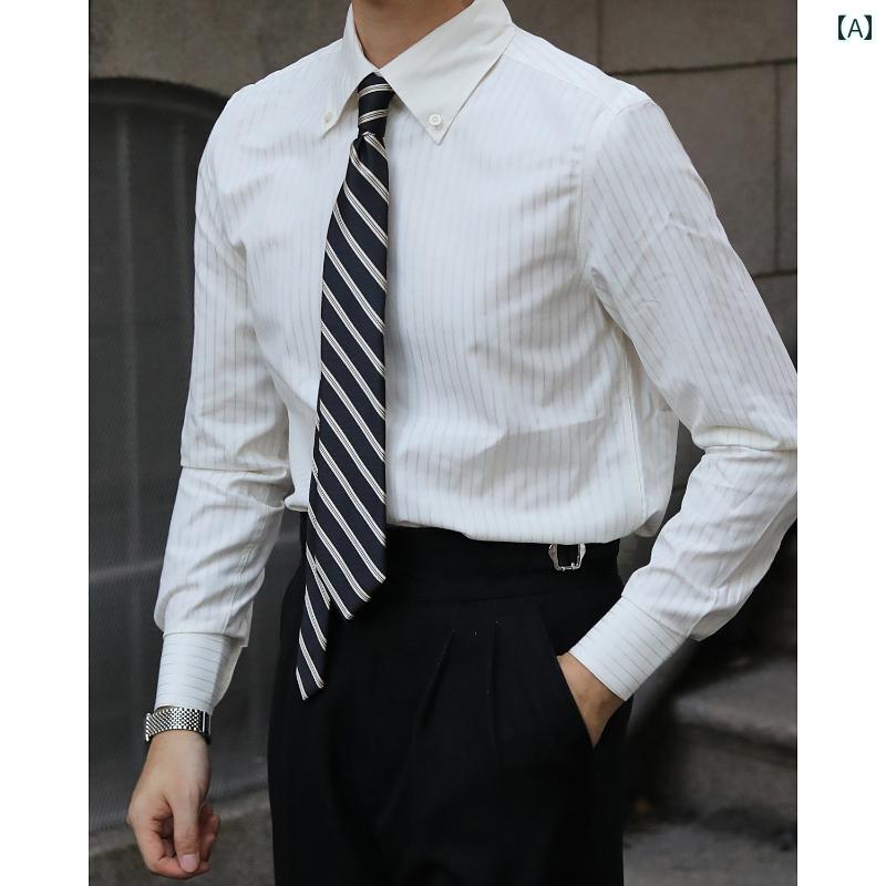 メンズ トップス おしゃれ ダンディ 英国 レトロ ポイント カラー 春秋 ビジネス アイロン 不要 スリム..