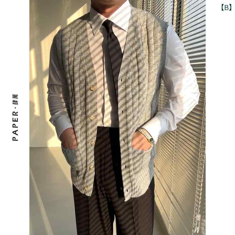 メンズ ベスト ビジネス オフィス カジュアル ダンディ ウール 混 秋冬 おしゃれ 快適 ニット レトロ セーター