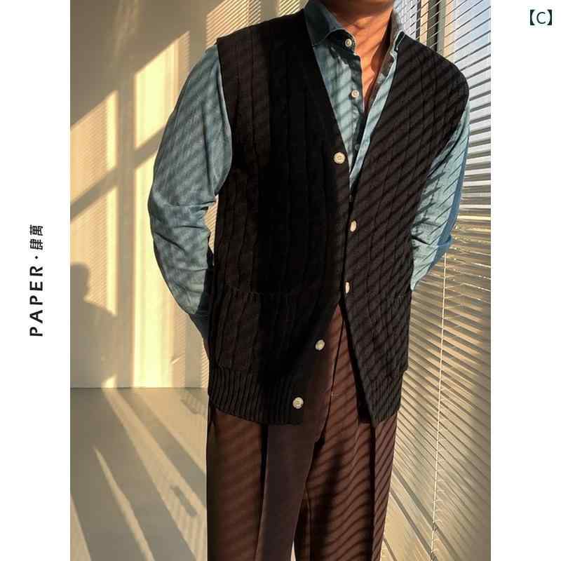 メンズ ベスト ビジネス オフィス カジュアル ダンディ ウール 混 秋冬 おしゃれ 快適 ニット レトロ セーター
