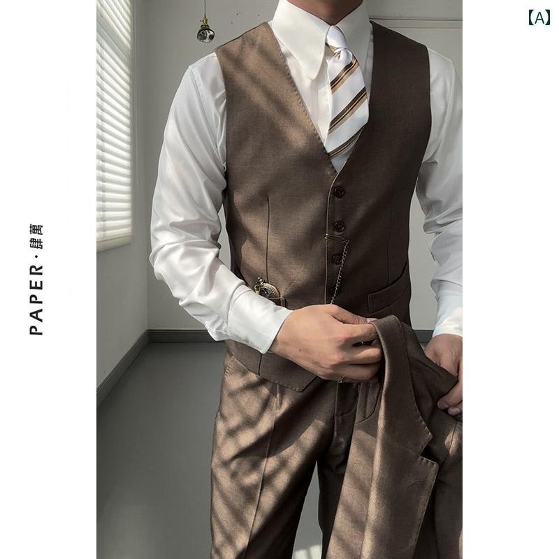 メンズ ベスト ビジネス オフィス カジュアル ダンディ レトロ ハイテク Vネック スリム