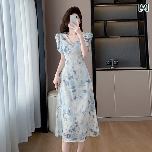レディース ドレス 華やか セクシー 上品 パーティー センス 韓国 社交界 ファッション Vネック 花柄 サテン パフスリーブドレス 軽量 涼しい 涼しい ラグジュアリー ホリデー ドレス レディース ドレス 華やか セクシー 上品 パーティー センス 韓国 社交界 ファッション Vネック 花柄 サテン パフスリーブドレス 軽量 涼しい 涼しい ラグジュアリー ホリデー ドレス