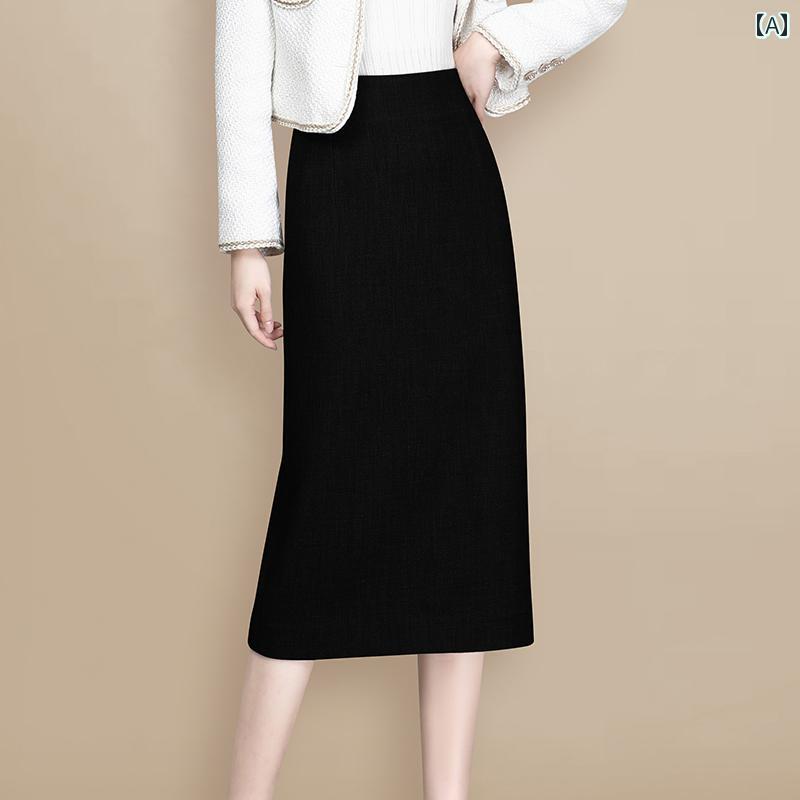 スカート レディース きれいめ 上品 通勤 厚手 ウール 冬 ファッション ハイウエスト ヒップ レングス ストレート