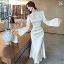 レディース ドレス 華やか セクシー 上品 パーティー キャバ チャイナ風 レトロ 淑女 プリーツ サテン チャイナ フィッシュテール シャンパン カラー イブニング ロング スカート