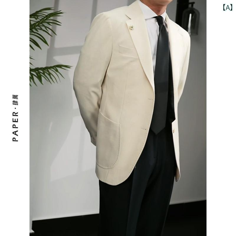 メンズ ファッション おしゃれ ダンディ かっこいい 淡い 夏 シングル 西洋 イタリア ナポリ ビジネス カジュアル アプリコット スーツ トレンド