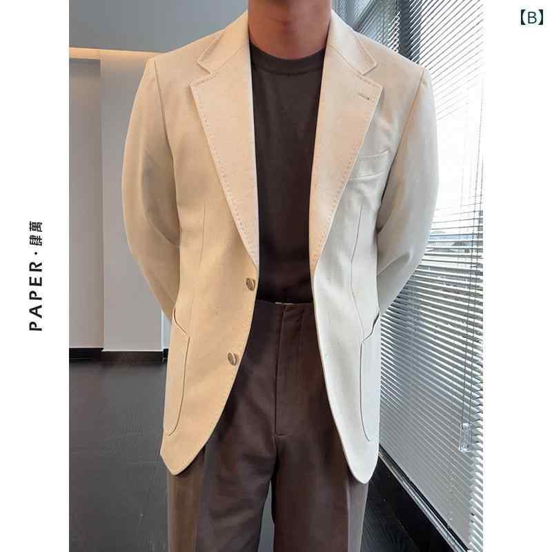 メンズ ファッション おしゃれ ダンディ かっこいい イタリア ナポリ リネン 無地 スーツ 紳士 スーツ シングル スーツ カジュアル デイリー シングルブレスト スリム スーツ