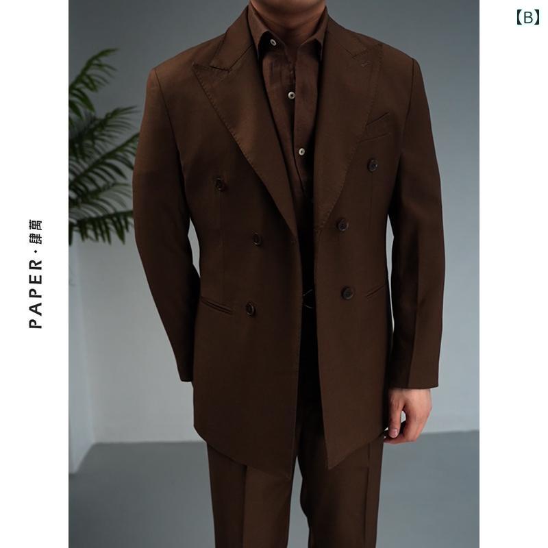 メンズ ファッション おしゃれ ダンディ かっこいい ナポリ スーツ ビジネス カジュアル スリム ダブルブレスト スーツ カラー シングル ウエスタン トレンド