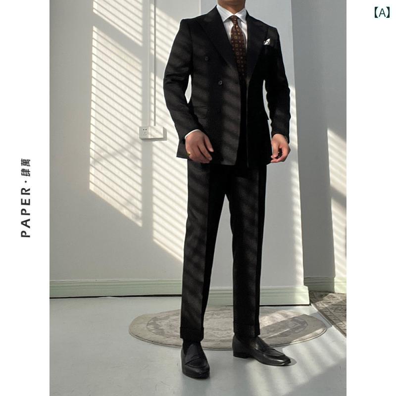 メンズ ファッション おしゃれ ダンディ かっこいい ブラックフォーマル ダブル スーツ ナポリ スーツ ビジネス 紳士 結婚式 披露宴