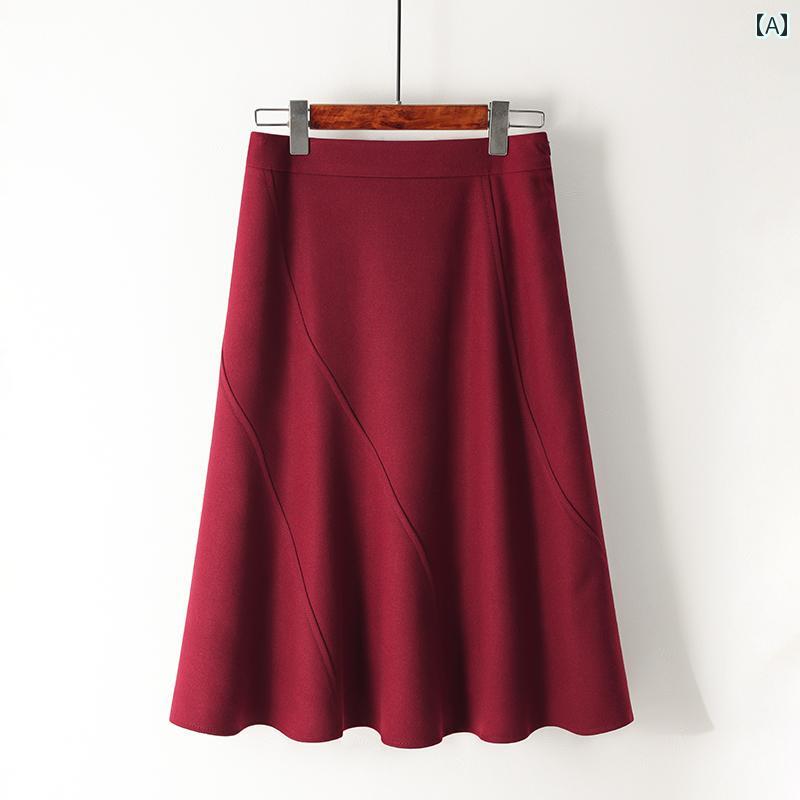 スカート レディース きれいめ 上品 通勤 アンカー レッド フィッシュテール 秋冬 ドレープ フリル レ..