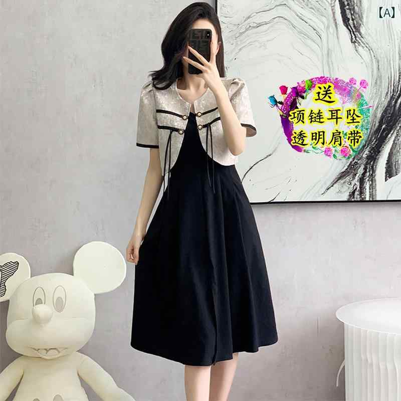 レディース ドレス 華やか セクシー 上品 パーティー キャバ チャイナ風 レトロ スリム ジャカード ショート コート バックル 肩ひも 小さめ